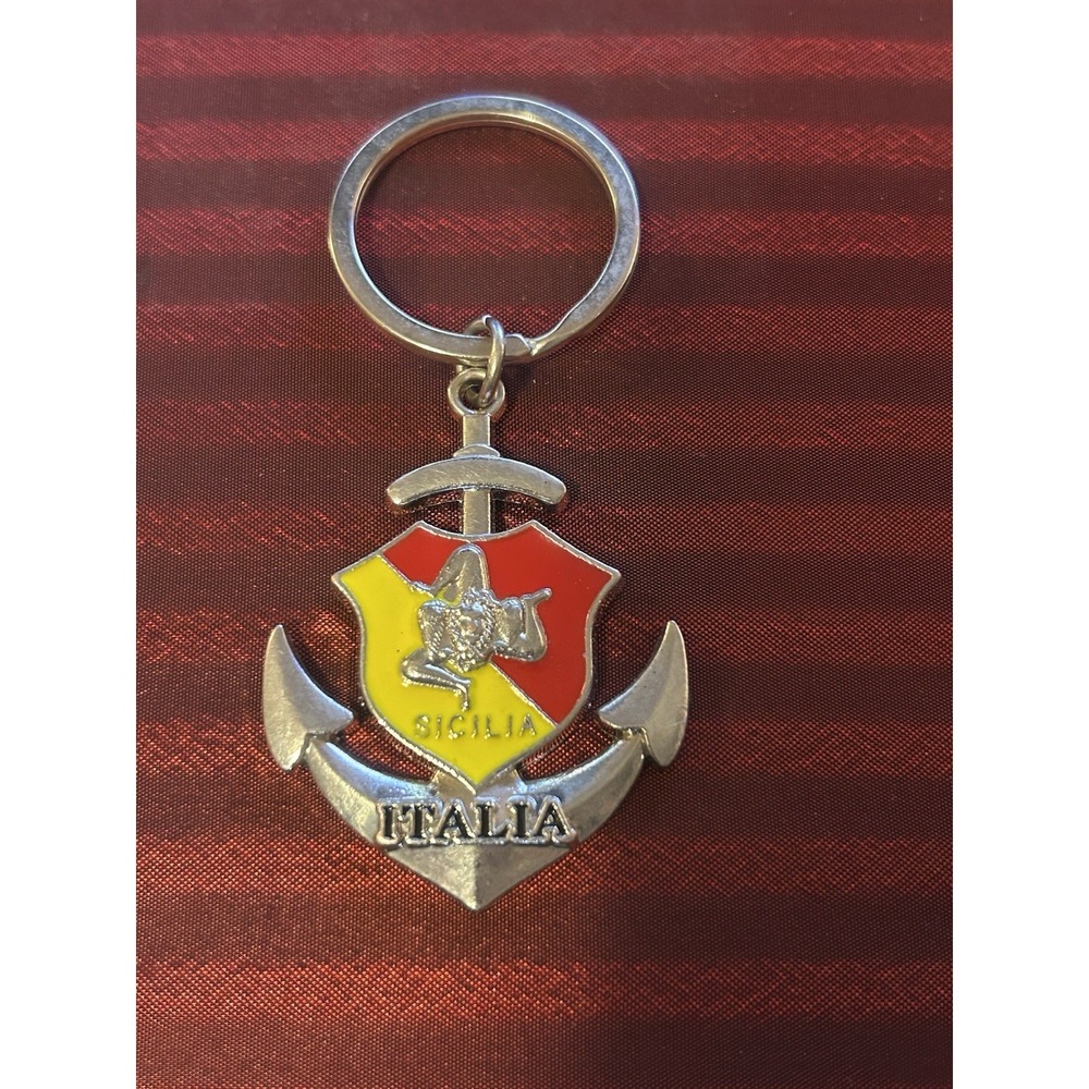 Sicily Italy - Sicilia Italia - Metal Enamel Souvenir Keychain Anchor Flag